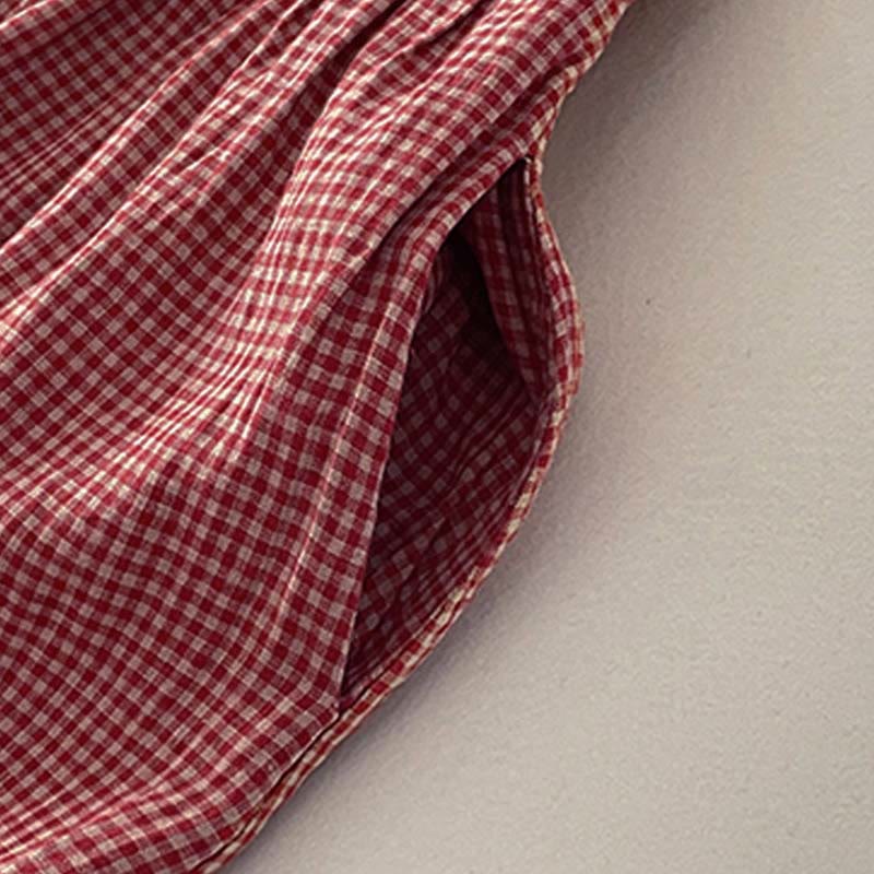 Buddha Stones Casual Plain Handmade Plaid Midi Dress Cotton Sleeveless Dress With Pockets