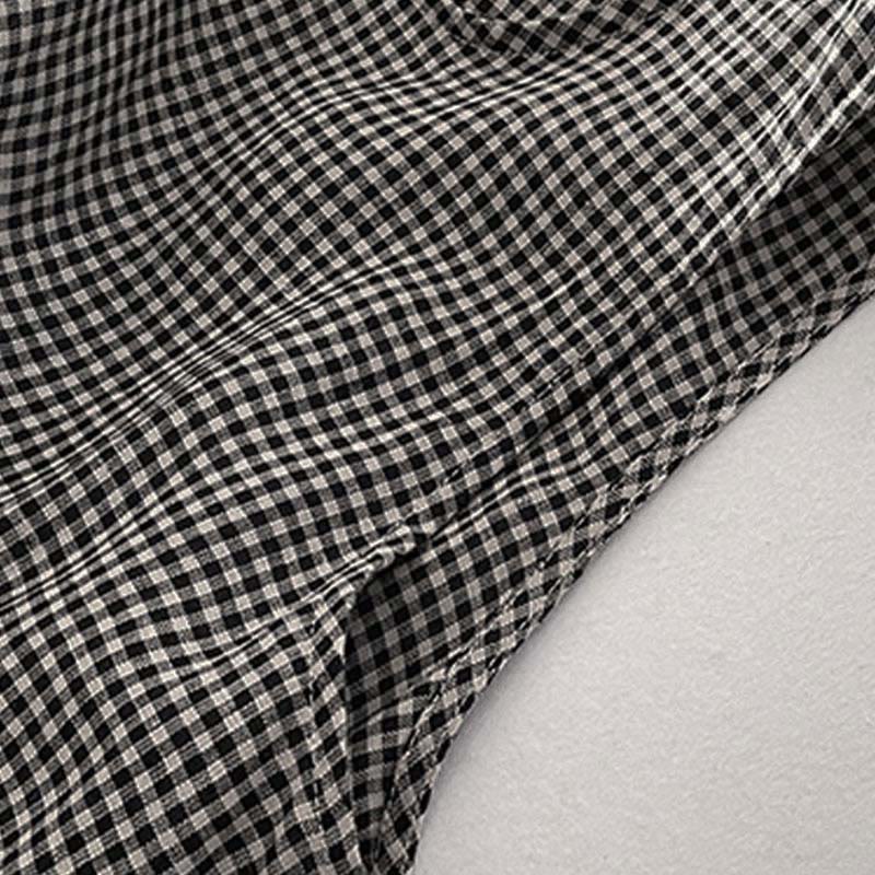 Buddha Stones Casual Plain Handmade Plaid Midi Dress Cotton Sleeveless Dress With Pockets