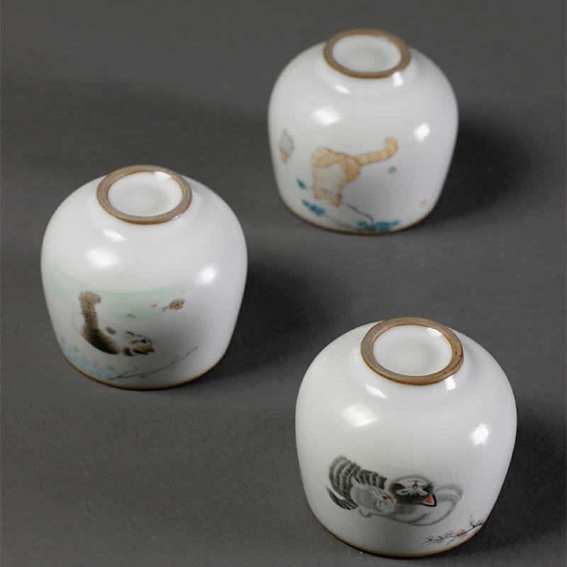 Buddha Stones Cute Cat Branches Teacup Kung Fu Tea Cup With Gift Box