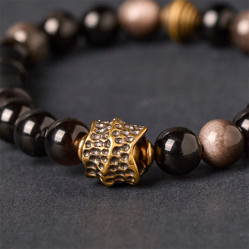 Buddha Stones Silver Sheen Obsidian Ebony Protection Bracelet