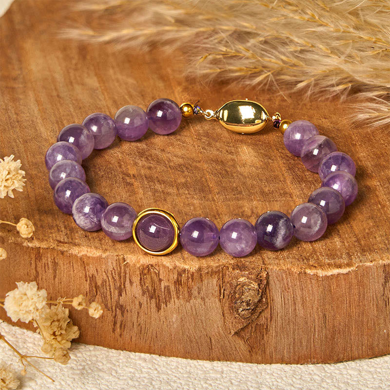 Buddha Stones Natural Amethyst Beads Balance Relieves Stress Buckle Bracelet