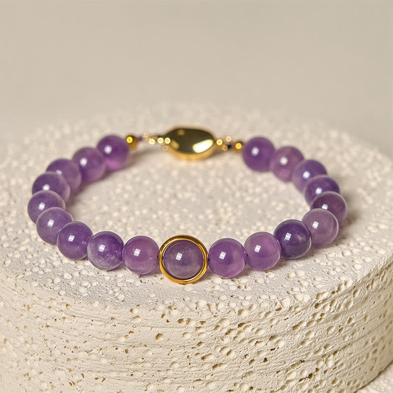Buddha Stones Natural Amethyst Beads Balance Relieves Stress Buckle Bracelet