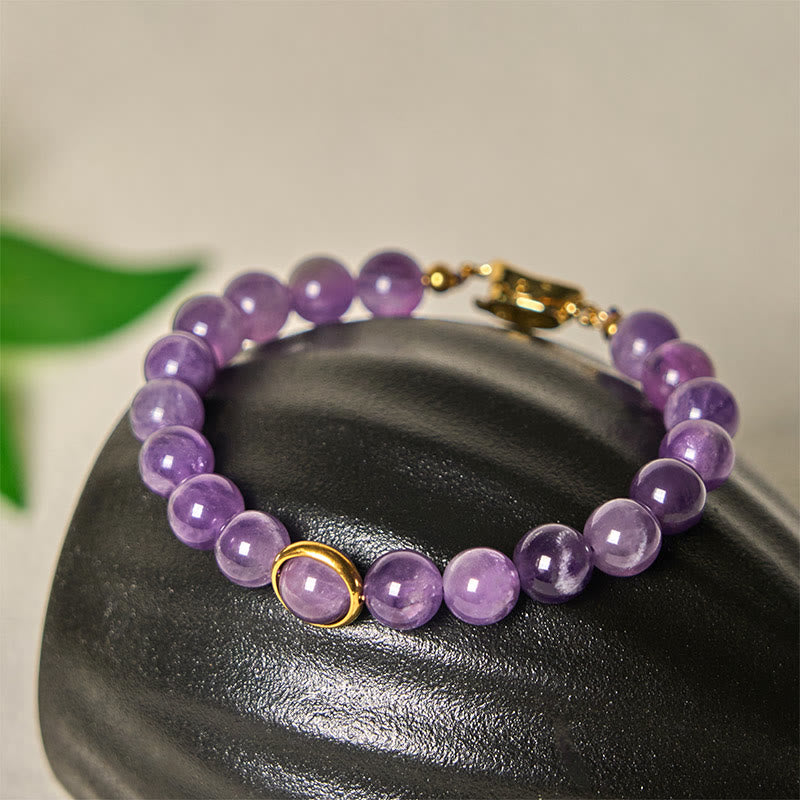 Buddha Stones Natural Amethyst Beads Balance Relieves Stress Buckle Bracelet