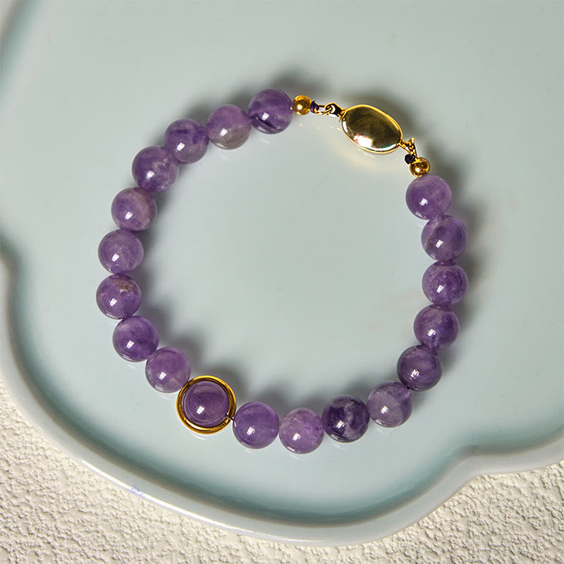 Buddha Stones Natural Amethyst Beads Balance Relieves Stress Buckle Bracelet
