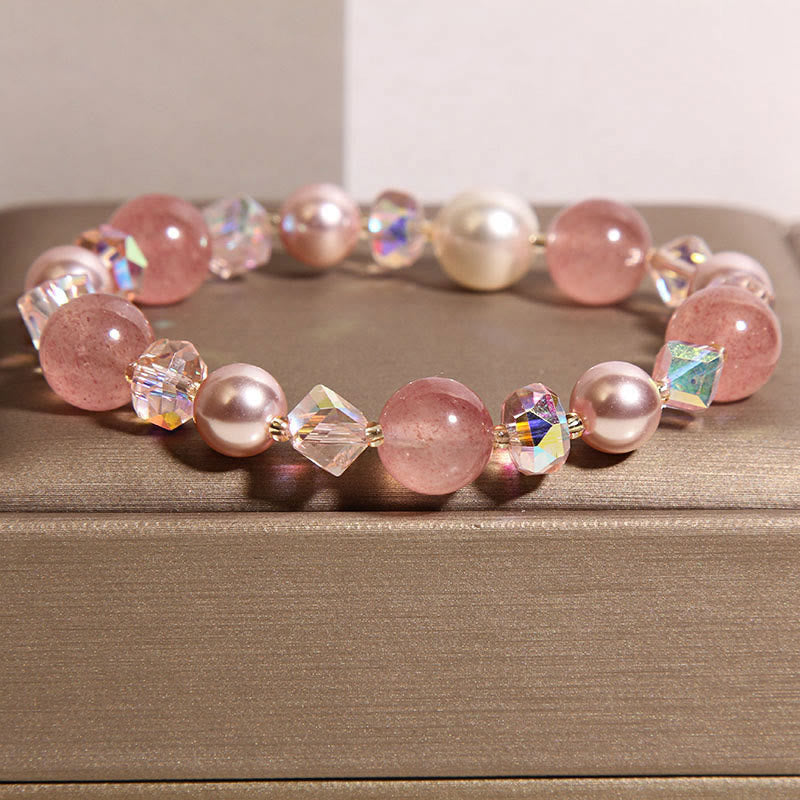 FREE Today: Healing and Positive Natural Strawberry Quartz White Crystal Pearl Bracelet