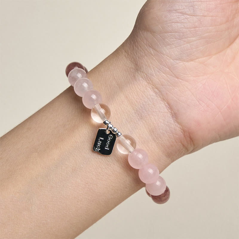 FREE Today: Healing and Love Rose Quartz Strawberry Quartz Good Luck Charm Bracelet
