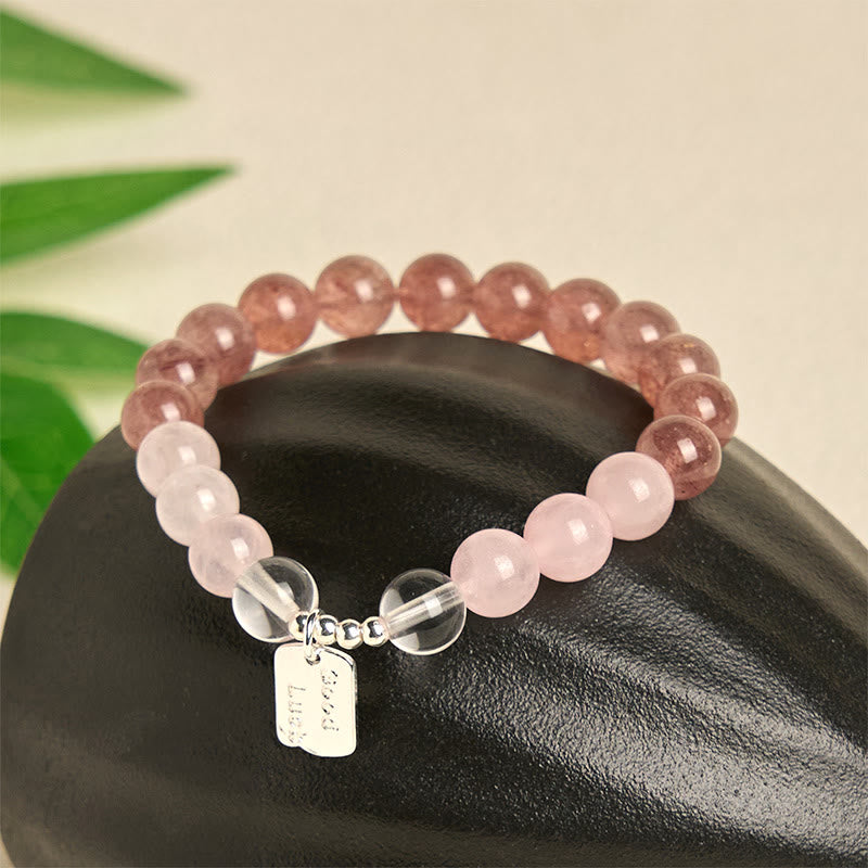 FREE Today: Healing and Love Rose Quartz Strawberry Quartz Good Luck Charm Bracelet