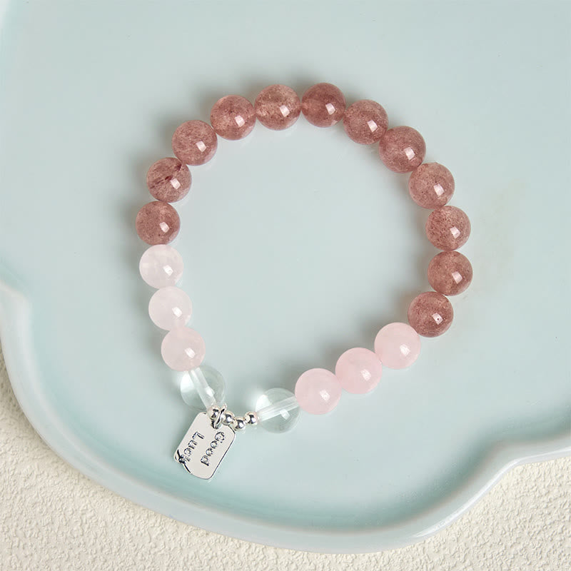 FREE Today: Healing and Love Rose Quartz Strawberry Quartz Good Luck Charm Bracelet