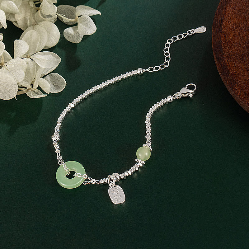 Buddha Stones Copper Plated Silver Fu Character Peace Buckle Fortune Bracelet
