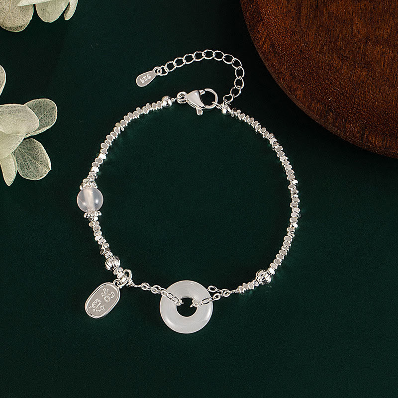 Buddha Stones Copper Plated Silver Fu Character Peace Buckle Fortune Bracelet