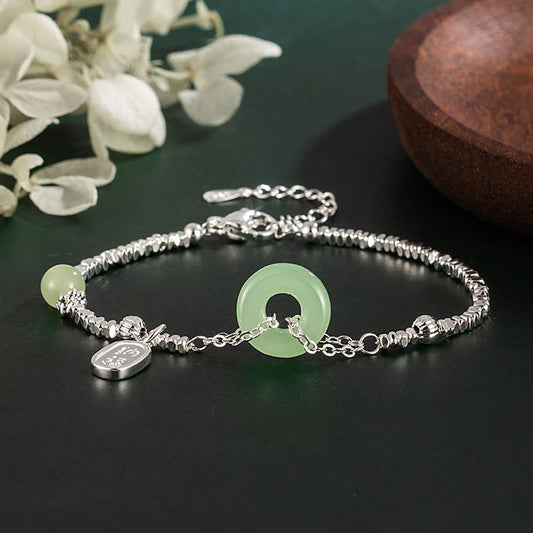 Buddha Stones Copper Plated Silver Fu Character Peace Buckle Fortune Bracelet