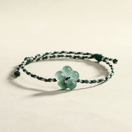 Buddha Stones Natural Flower Jade Hand-Woven Prosperity  Bracelet