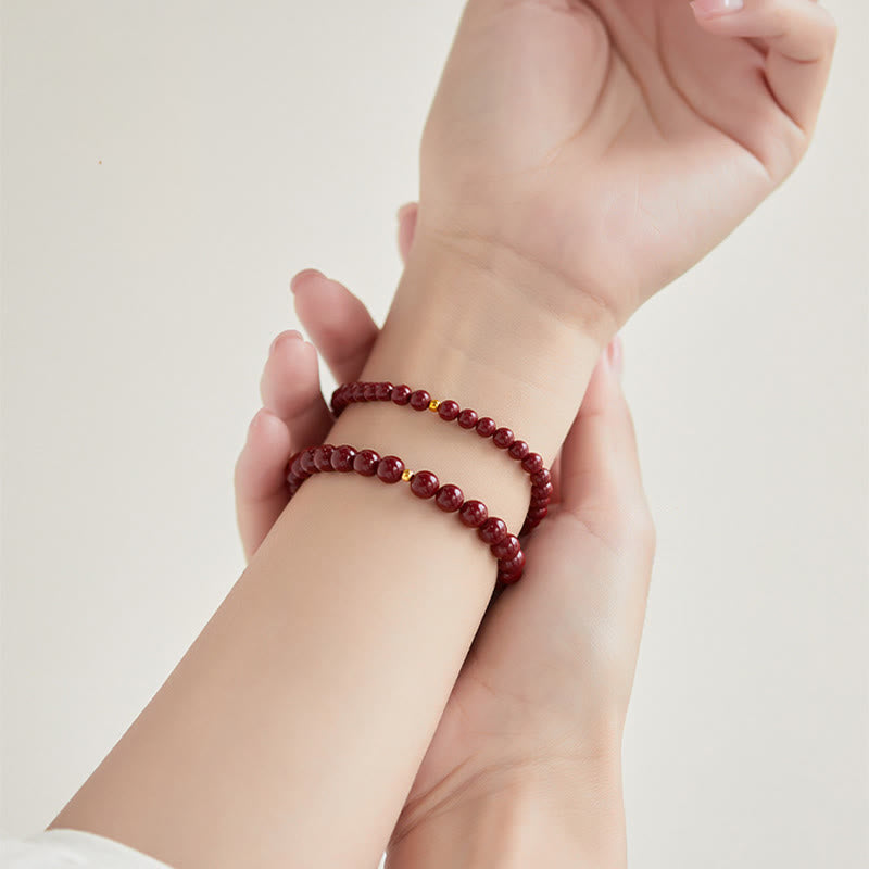 Buddha Stones 999 Gold Cinnabar Simple Design Concentration Bracelet