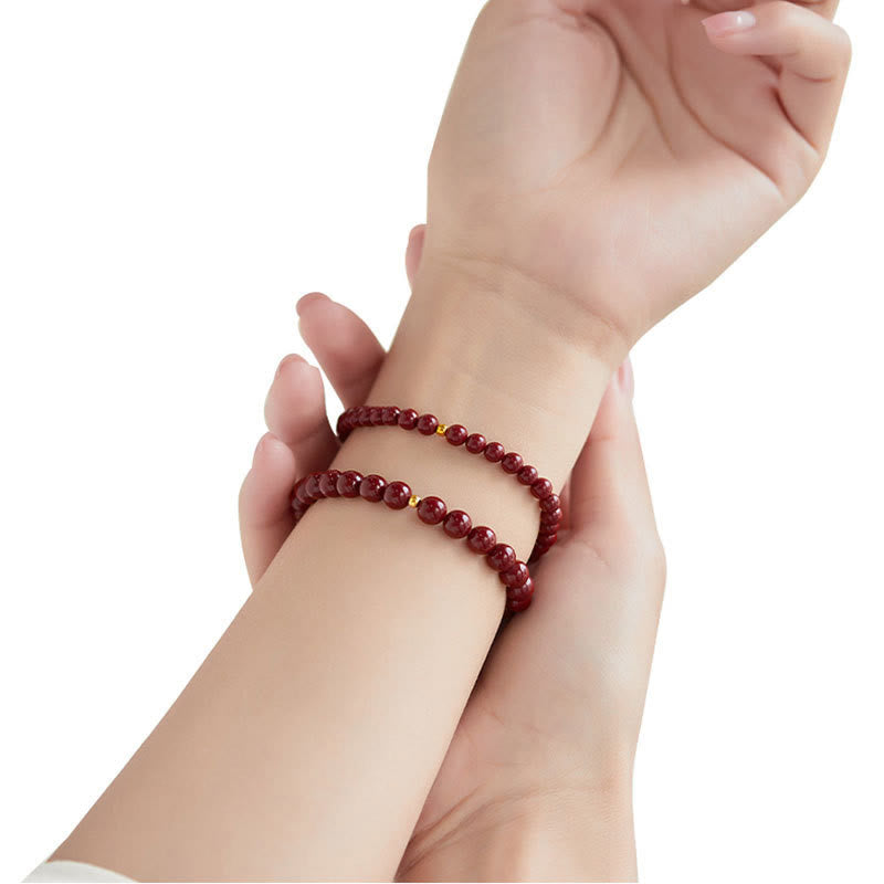 Buddha Stones 999 Gold Cinnabar Simple Design Concentration Bracelet