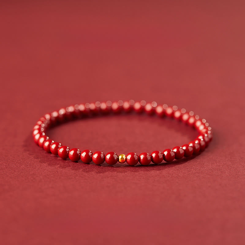 Buddha Stones 999 Gold Cinnabar Simple Design Concentration Bracelet