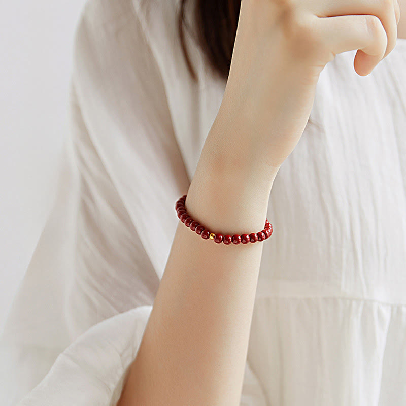 Buddha Stones 999 Gold Cinnabar Simple Design Concentration Bracelet
