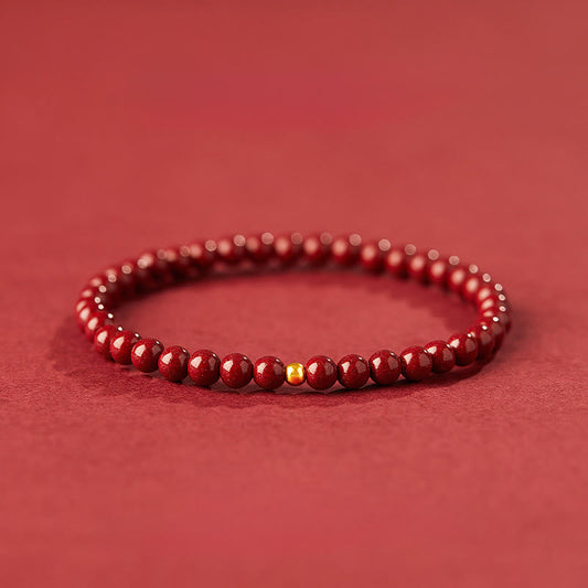 Buddha Stones 999 Gold Cinnabar Simple Design Concentration Bracelet