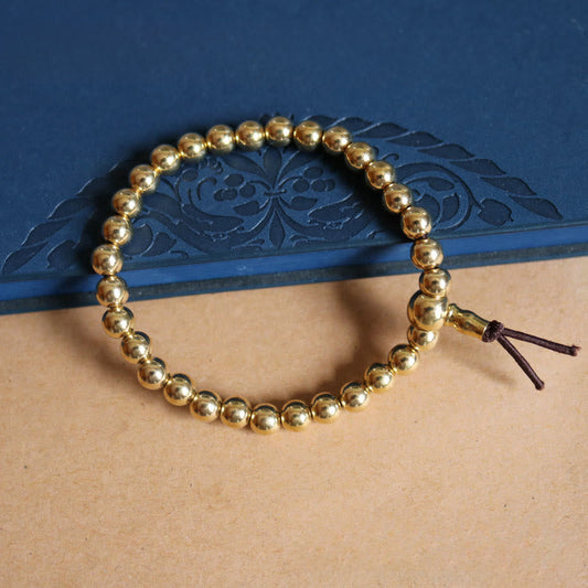 Buddha Stones Tibetan Retro Pure Copper Brass Bead Wealth Bracelet
