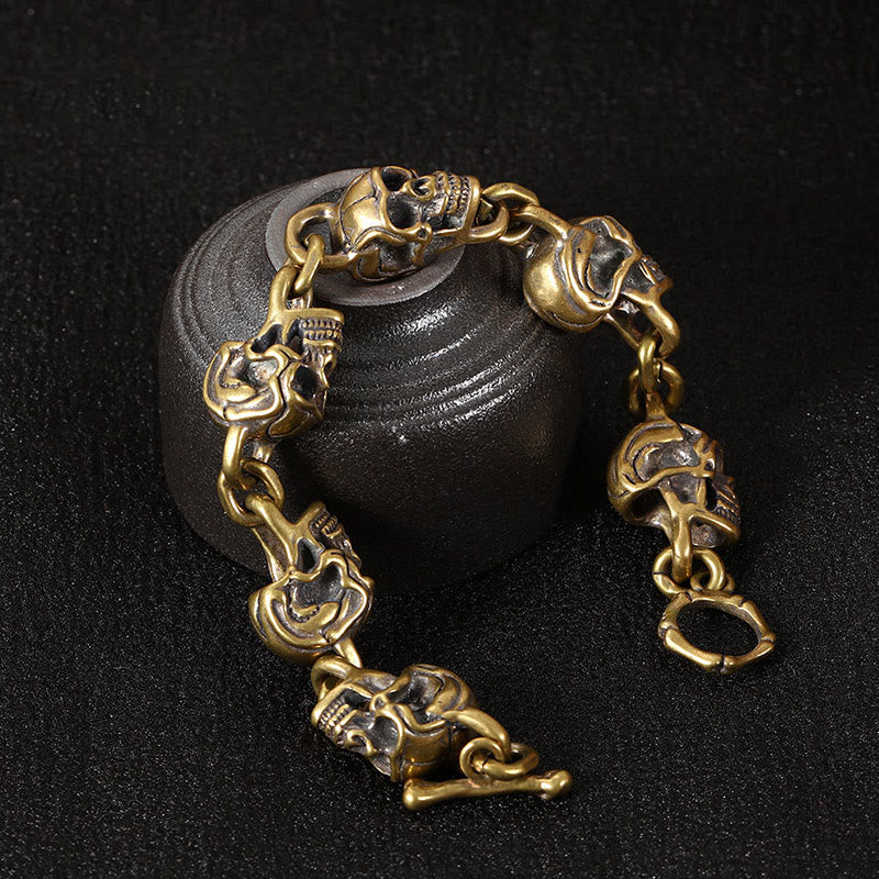 Buddha Stones Retro Copper Brass Skull The Lord Of The Corpse Forest Protection Bracelet