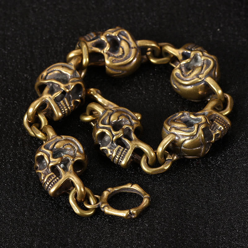 Buddha Stones Retro Copper Brass Skull The Lord Of The Corpse Forest Protection Bracelet