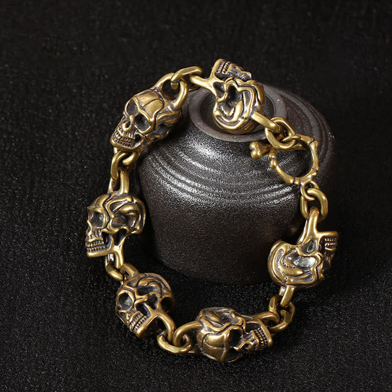 Buddha Stones Retro Copper Brass Skull The Lord Of The Corpse Forest Protection Bracelet