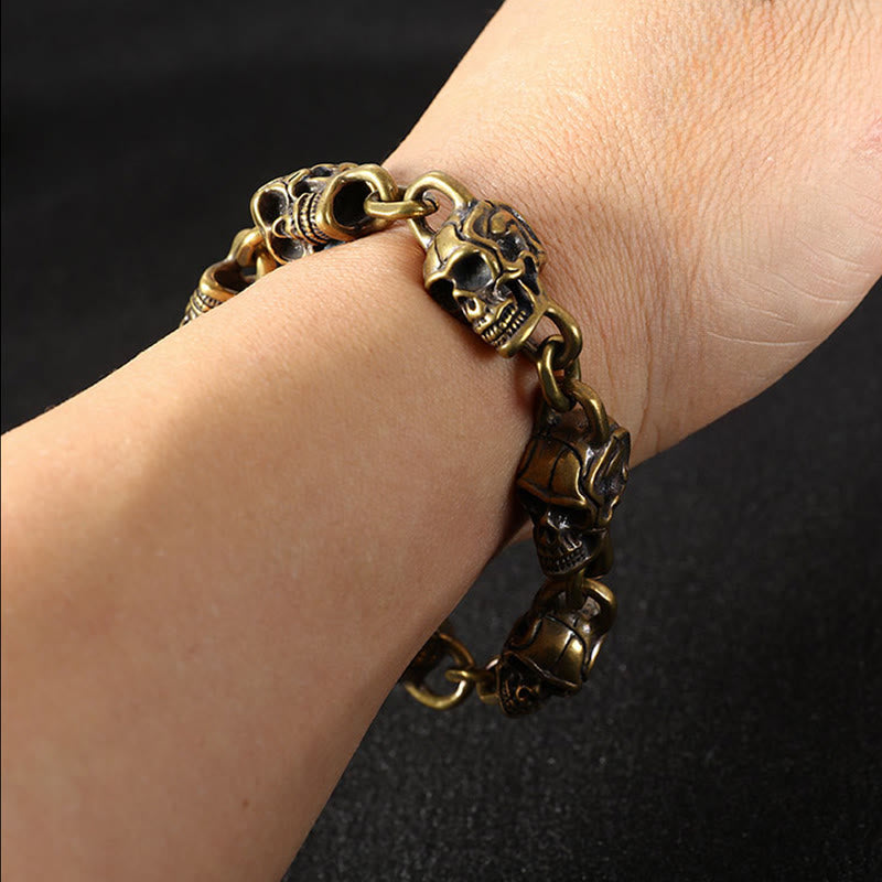 Buddha Stones Retro Copper Brass Skull The Lord Of The Corpse Forest Protection Bracelet