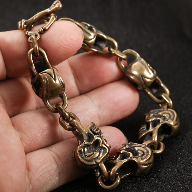 Buddha Stones Retro Copper Brass Skull The Lord Of The Corpse Forest Protection Bracelet
