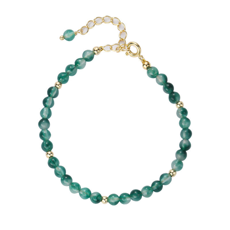 Buddha Stones 14K Gold Plated Natural Moss Agate Healing Bracelet