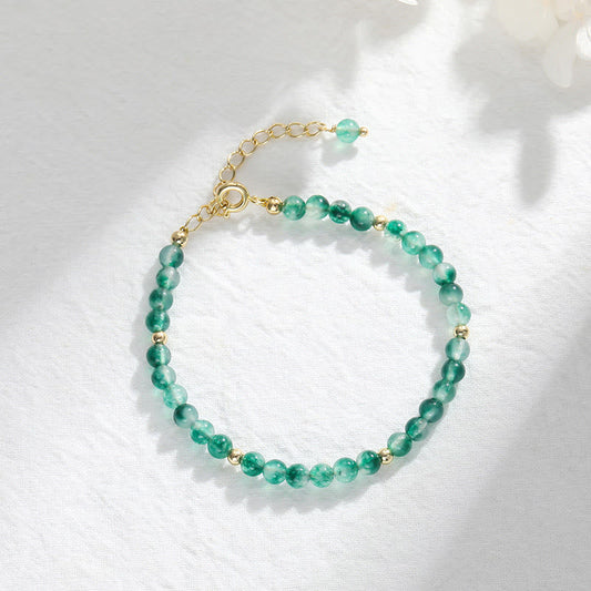 Buddha Stones 14K Gold Plated Natural Moss Agate Healing Bracelet