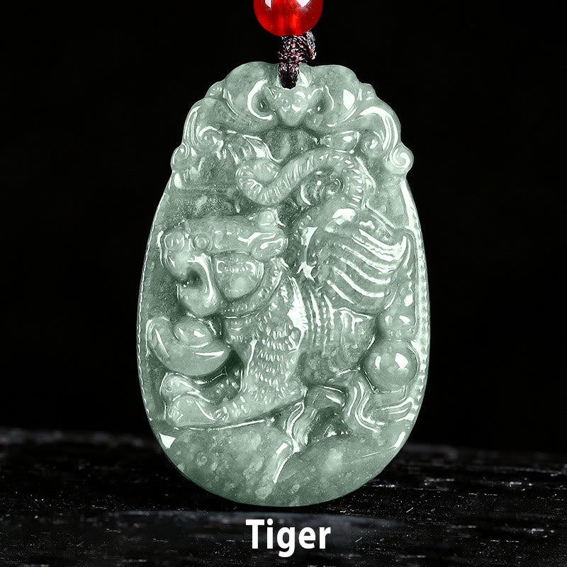 Buddha Stones Chinese Zodiac Jade Year of the Horse Luck Rope Necklace Pendant
