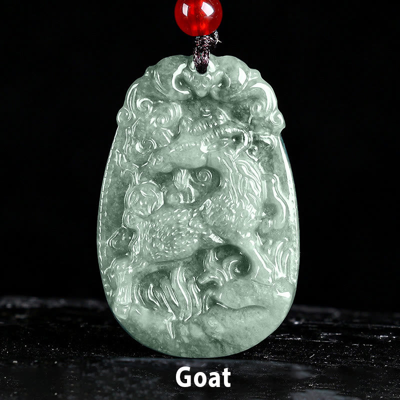 Buddha Stones Chinese Zodiac Jade Year of the Horse Luck Rope Necklace Pendant