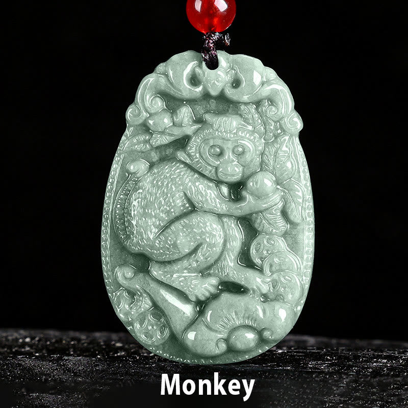 Buddha Stones Chinese Zodiac Jade Year of the Horse Luck Rope Necklace Pendant