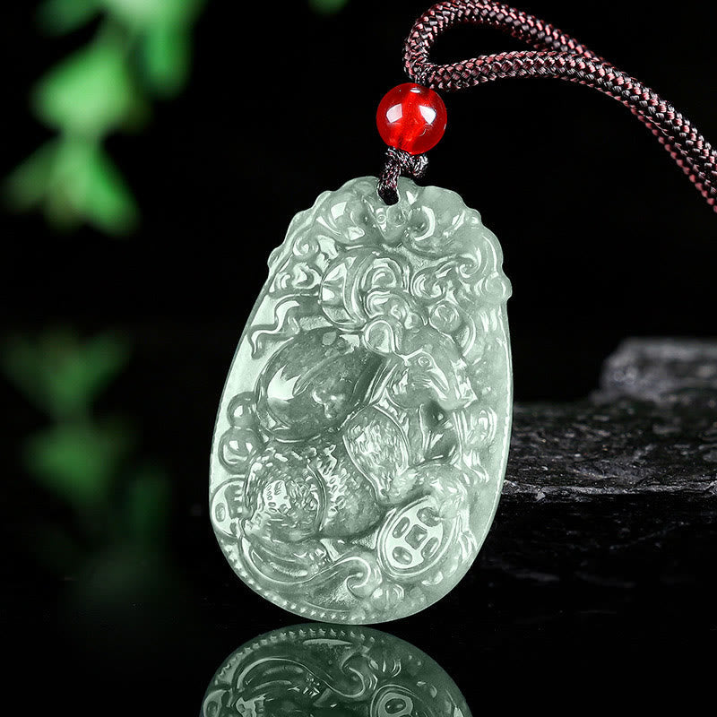 Buddha Stones Chinese Zodiac Jade Year of the Horse Luck Rope Necklace Pendant
