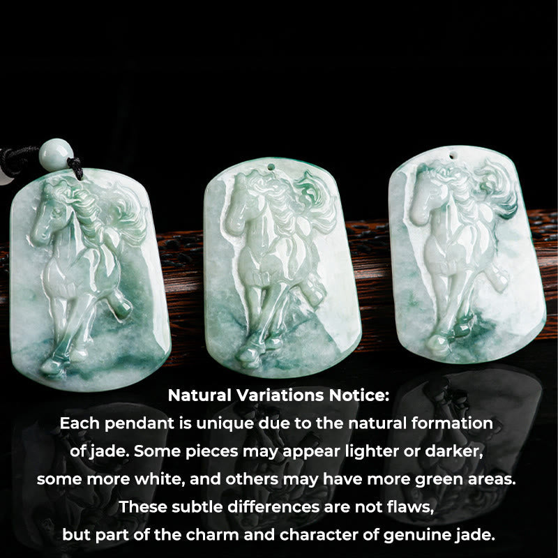 Buddha Stones Year of the Horse Jade Abundance Rope Necklace Pendant