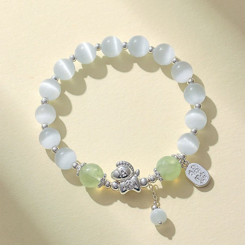 Buddha Stones Natural Cat's Eye Rose Quartz Crystal Year of the Horse Fu Character Love Bracelet