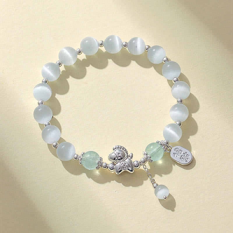 Buddha Stones Natural Cat's Eye Rose Quartz Crystal Year of the Horse Fu Character Love Bracelet