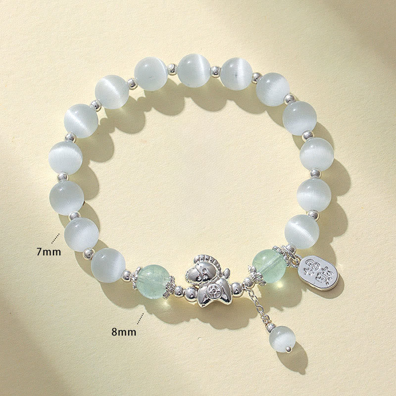 Buddha Stones Natural Cat's Eye Rose Quartz Crystal Year of the Horse Fu Character Love Bracelet
