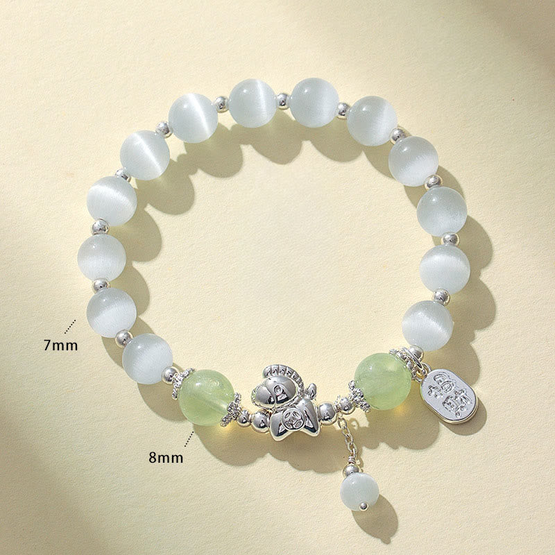 Buddha Stones Natural Cat's Eye Rose Quartz Crystal Year of the Horse Fu Character Love Bracelet