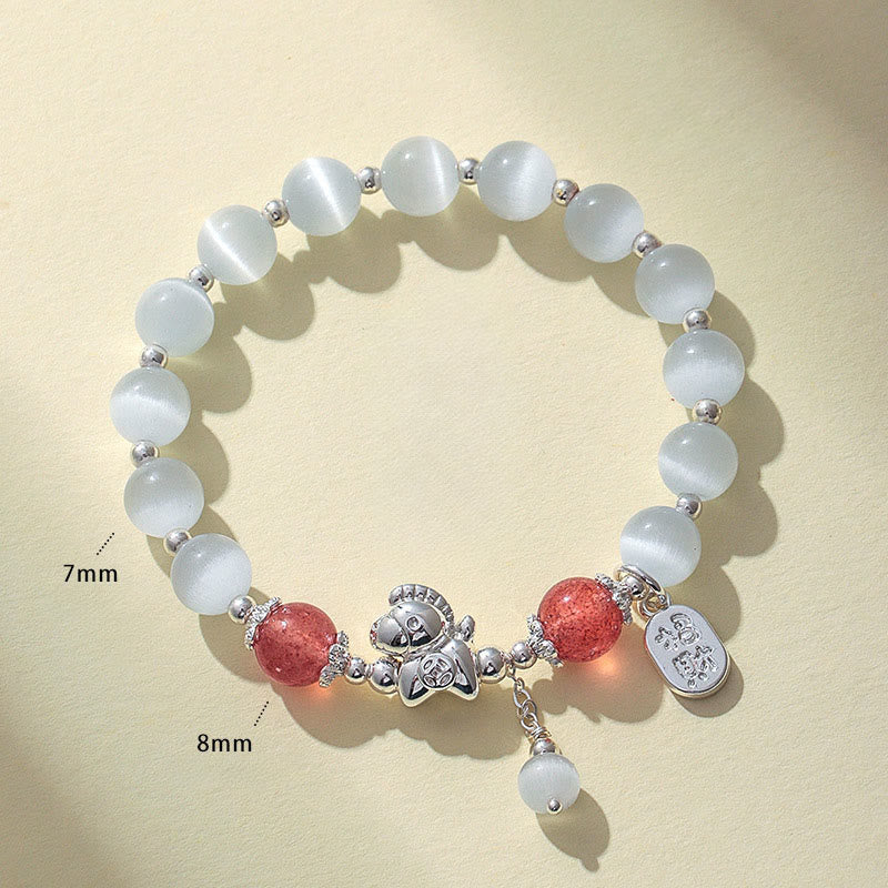 Buddha Stones Natural Cat's Eye Rose Quartz Crystal Year of the Horse Fu Character Love Bracelet