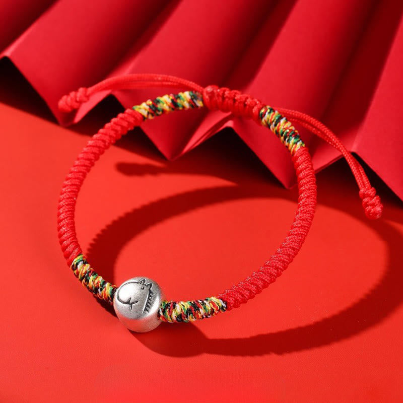 Buddha Stones 999 Sterling Silver Chinese Zodiac Horse Charm Red String Strength Braided Bracelet