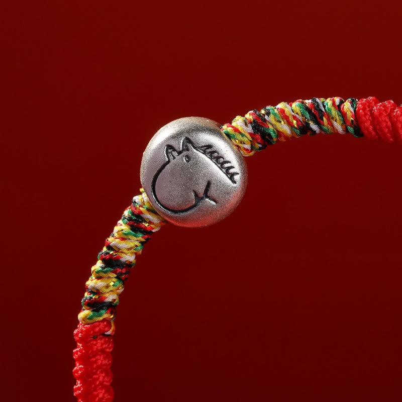 Buddha Stones 999 Sterling Silver Chinese Zodiac Horse Charm Red String Strength Braided Bracelet