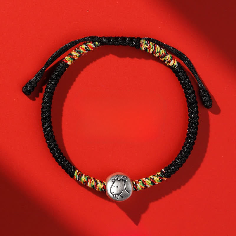 Buddha Stones 999 Sterling Silver Chinese Zodiac Horse Charm Red String Strength Braided Bracelet