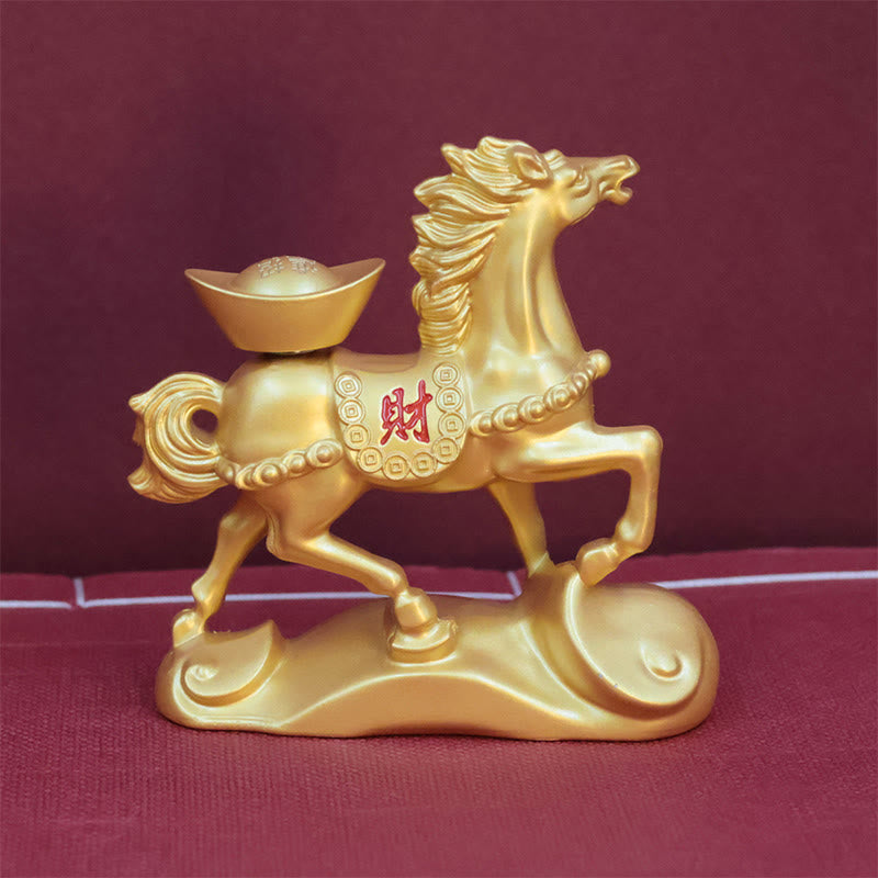 Buddha Stones Chinese Zodiac Horse Charm Copper Coins Attract Fortune Prosperity Home Decoration