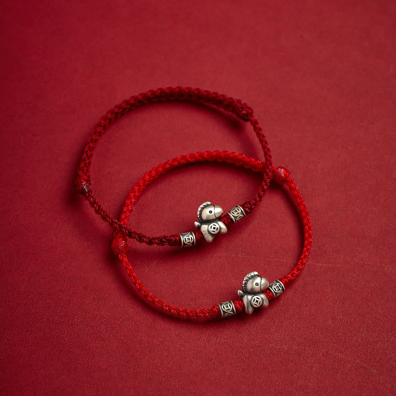 Buddha Stones Year of the Horse 999 Sterling Silver String Braided Protection Bracelet