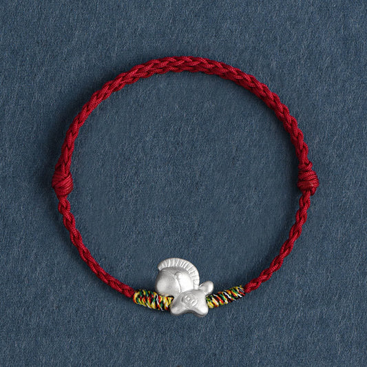 Buddha Stones Year of the Horse 999 Sterling Silver Luck String Braided Bracelet Anklet