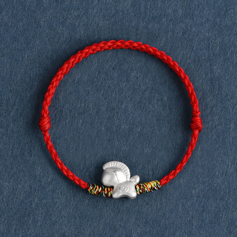 Buddha Stones Year of the Horse 999 Sterling Silver Luck String Braided Bracelet Anklet
