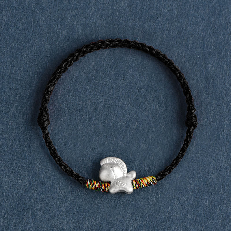 Buddha Stones Year of the Horse 999 Sterling Silver Luck String Braided Bracelet Anklet