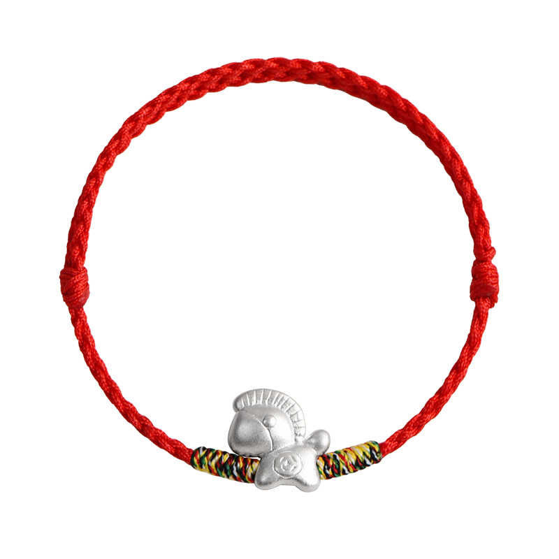 Buddha Stones Year of the Horse 999 Sterling Silver Luck String Braided Bracelet Anklet