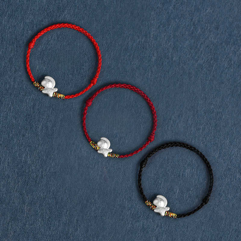 Buddha Stones Year of the Horse 999 Sterling Silver Luck String Braided Bracelet Anklet