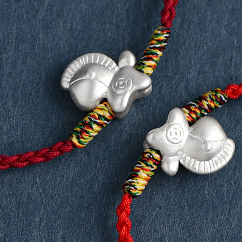 Buddha Stones Year of the Horse 999 Sterling Silver Luck String Braided Bracelet Anklet